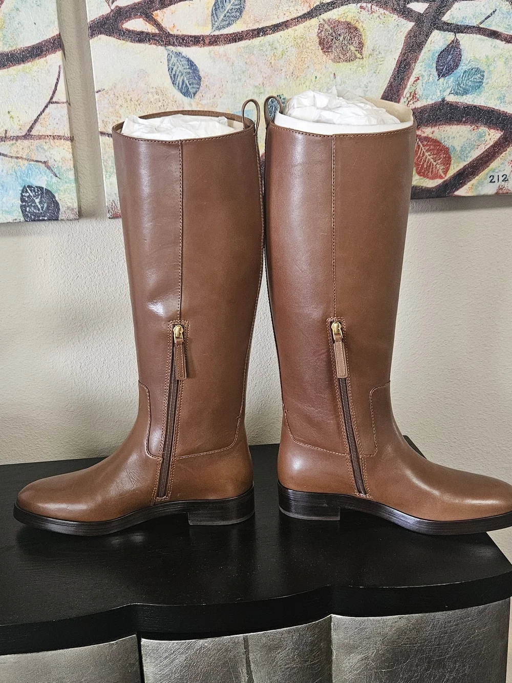 Tory Burch Cognac Leather Over-the-Knee Riding Boots